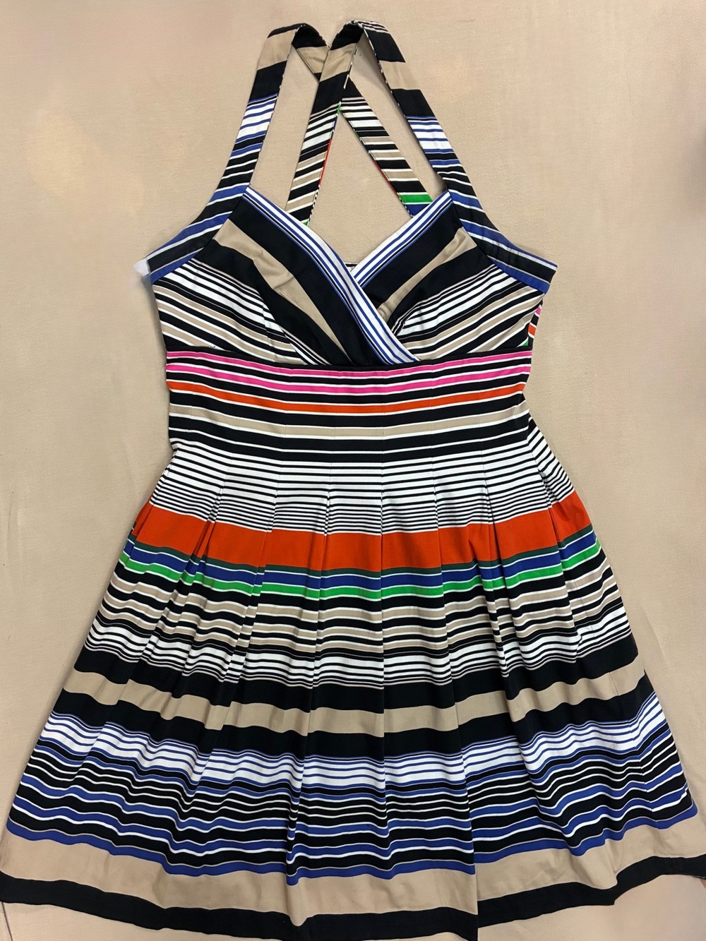 Calvin Klein Fit & Flare Halter Dress with a watercolor striped print size 10